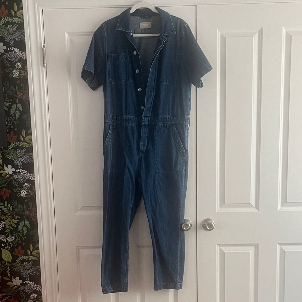 Everlane Indigo Short-Sleeve Denim Jumpsuit